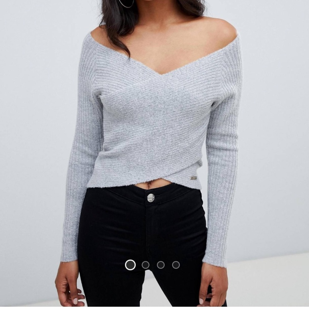 Lipstick Cross Front Grey Sweater